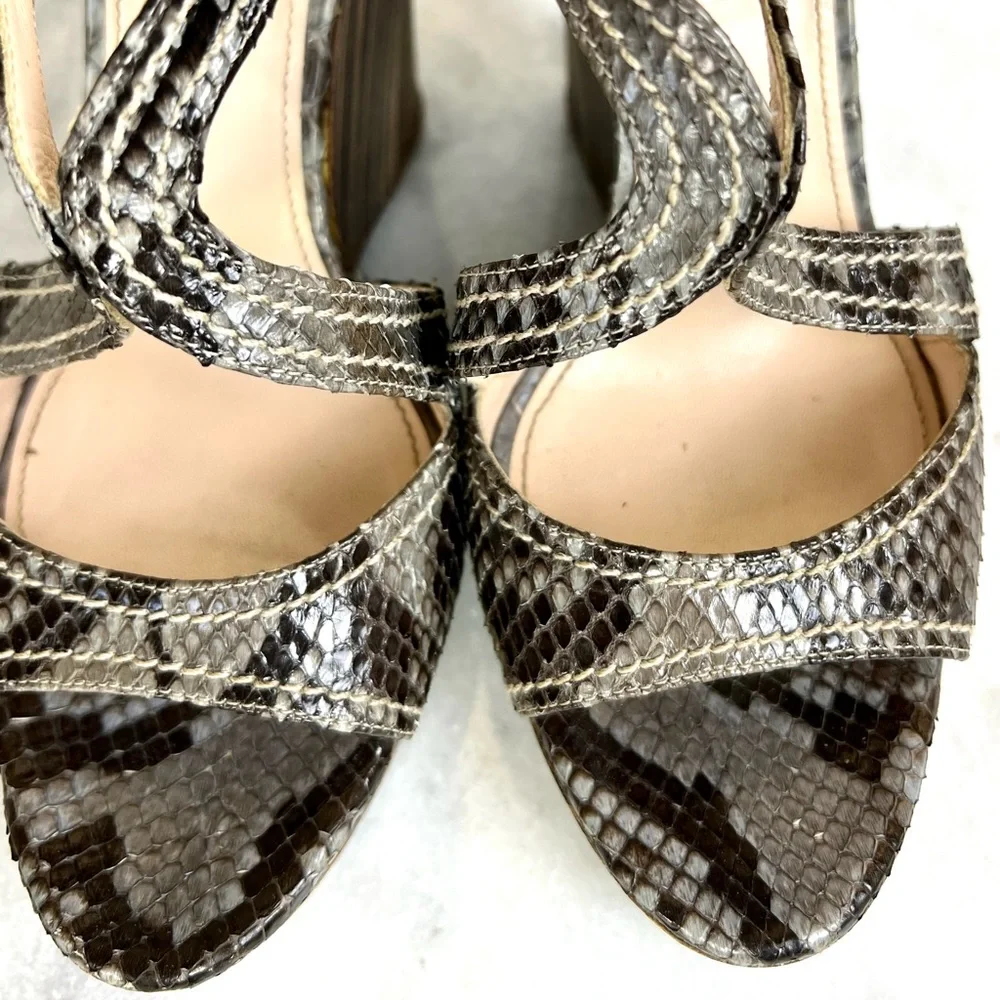 Prada Snakeskin Striped Wooden Heel Wedge Sandal - Picture 4 of 15